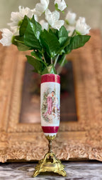 Antique Hand-Painted Porcelain Urn on Ornate Gilt Metal Base