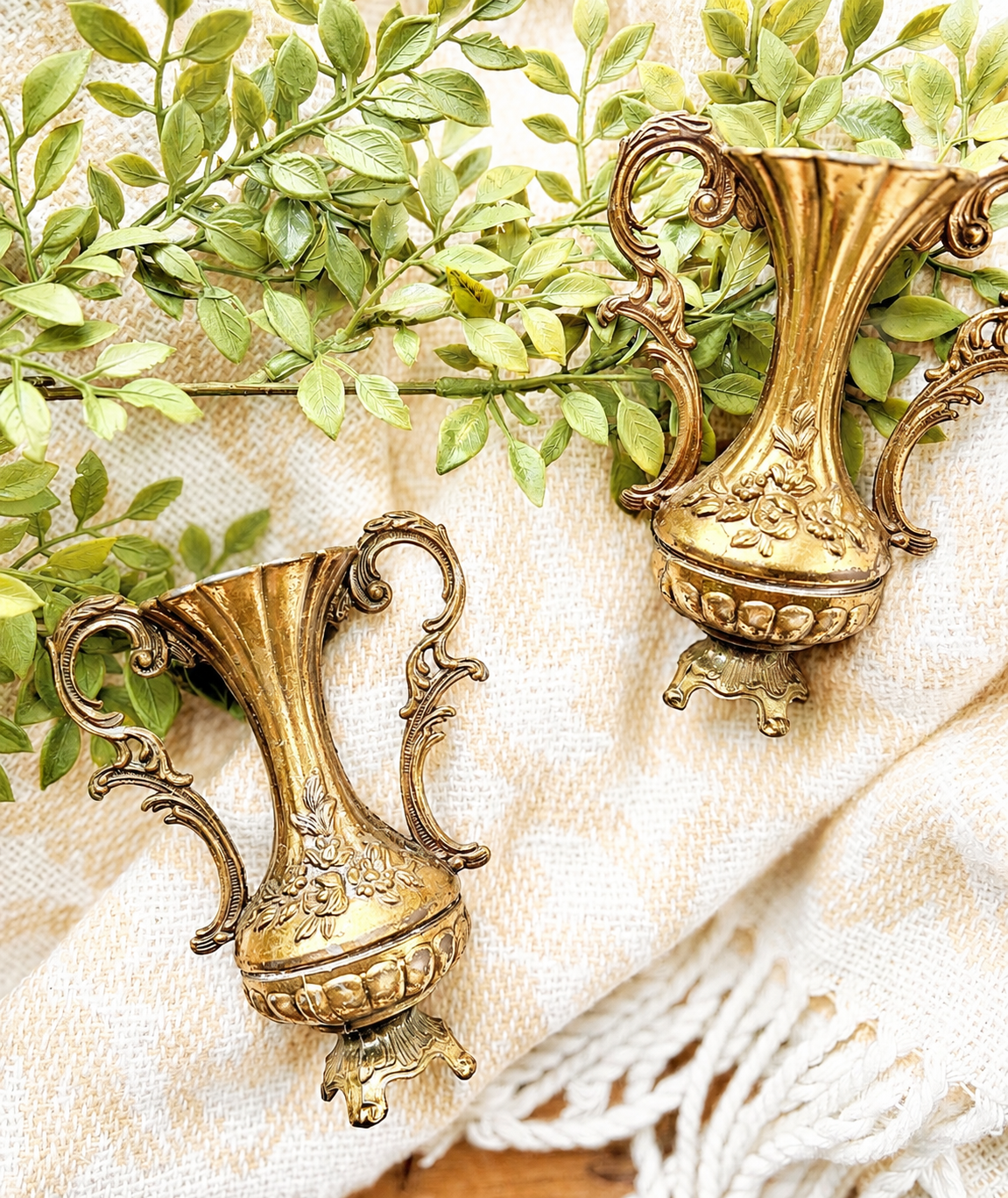 Vintage Pair of Italian Brass Bud Vases