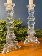 Pair of Vintage Bombay Pressed Glass Candlesticks