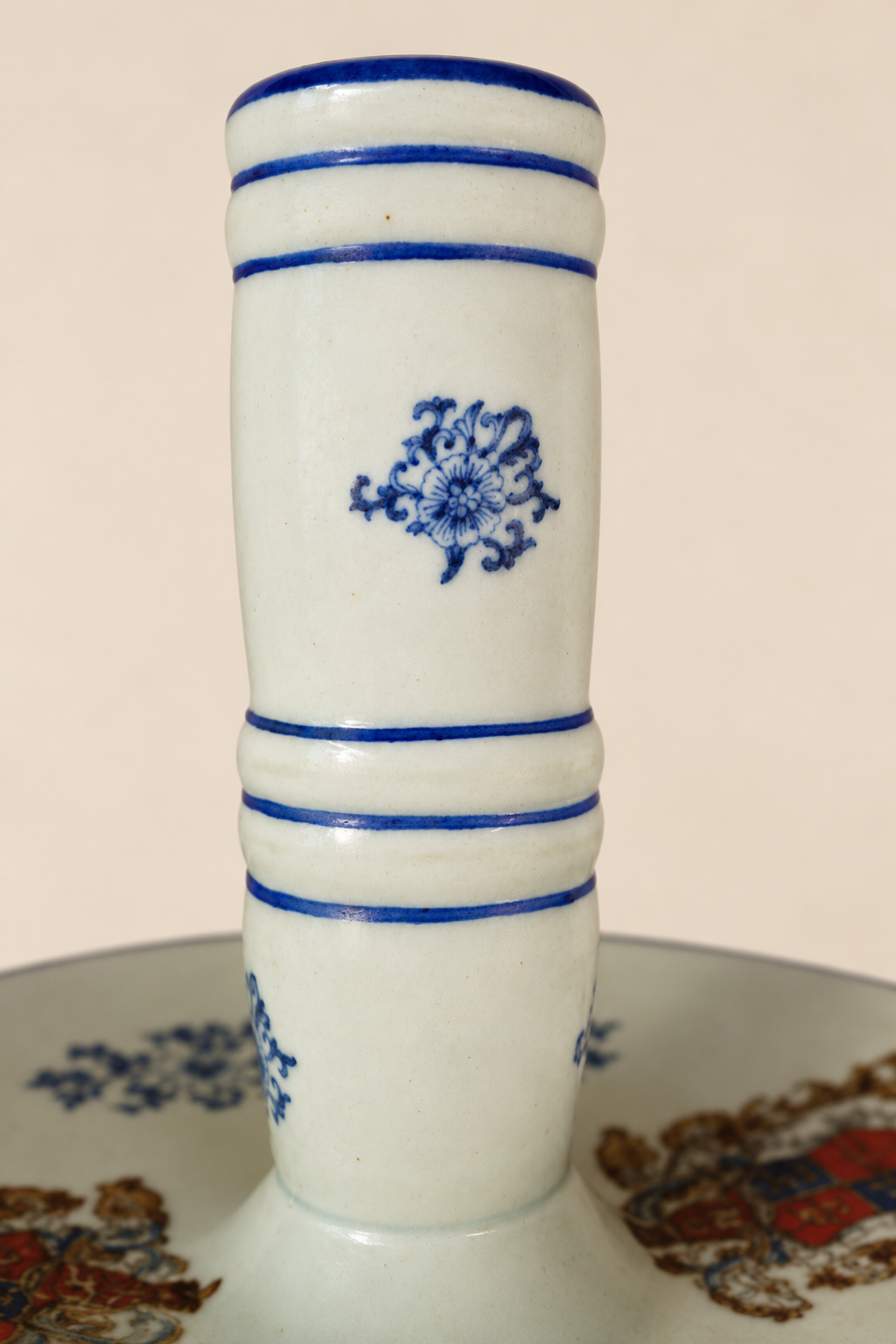 Antique European Porcelain Candlesticks with Heraldic Coat of Arms