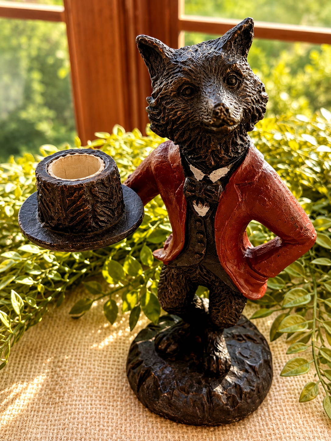 Whimsical Cast Iron Animal Butler Candle Holders – Set of 3 | Frog, Fox & Monkey Figurines