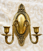 Pair of Antique Brass Wall Sconces | Ornate Victorian Double Arm Candle Holders