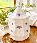 Antique White Biscuit Jar with Floral Relief | Victorian Lidded Canister
