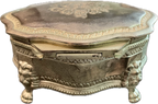 Vintage Silverplate Jewelry Casket with Lion Feet & Crest Engraving