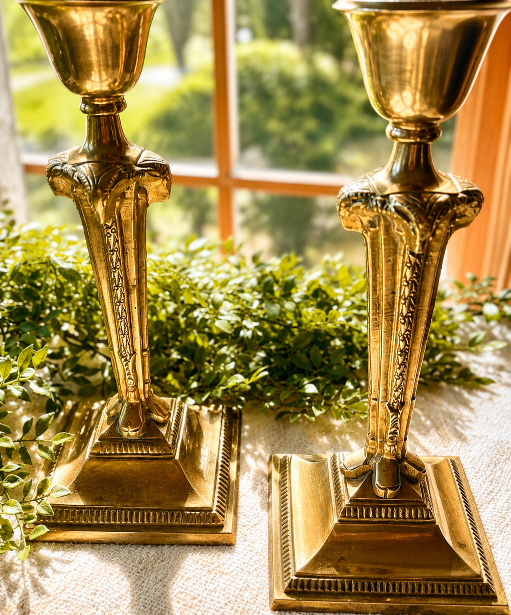 Vintage Hollywood Regency Brass Candlesticks | Glamorous Mid-Century Statement Pair