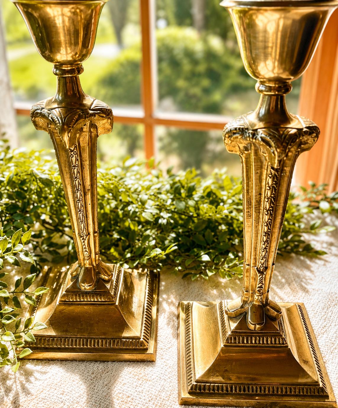 Vintage Hollywood Regency Brass Candlesticks | Glamorous Mid-Century Statement Pair