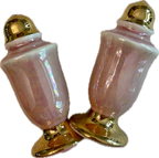 Vintage Pink Lusterware Salt and Pepper Shakers with Gold Trim