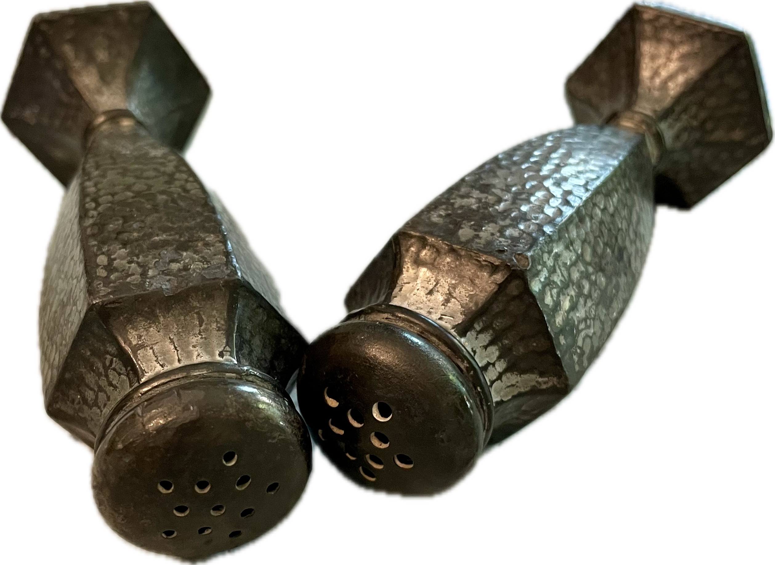 Vintage Hammered Silver Salt and Pepper Shakers