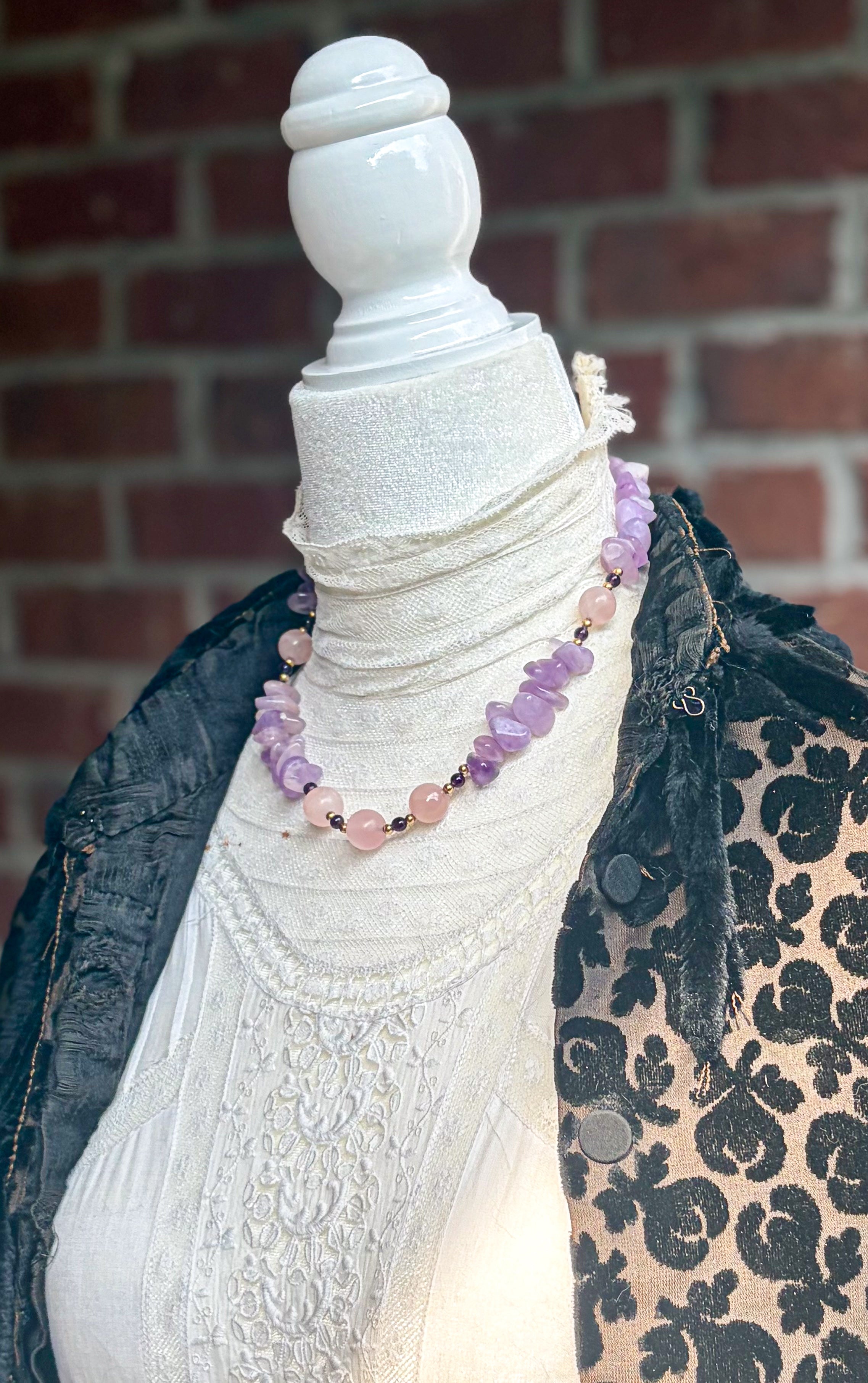 Vintage Carol DuPlaise Amethyst & Rose Quartz Necklace