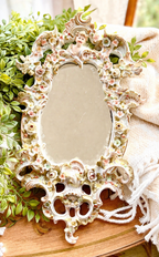 Antique Victorian Porcelain Floral Cherub Mirror