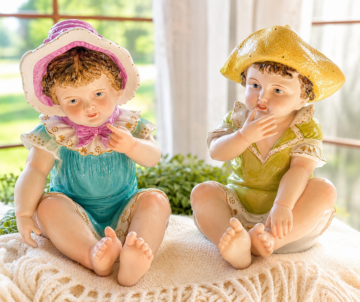 Antique Camille Naudot Piano Baby Figurines | Victorian Boy & Girl Pair