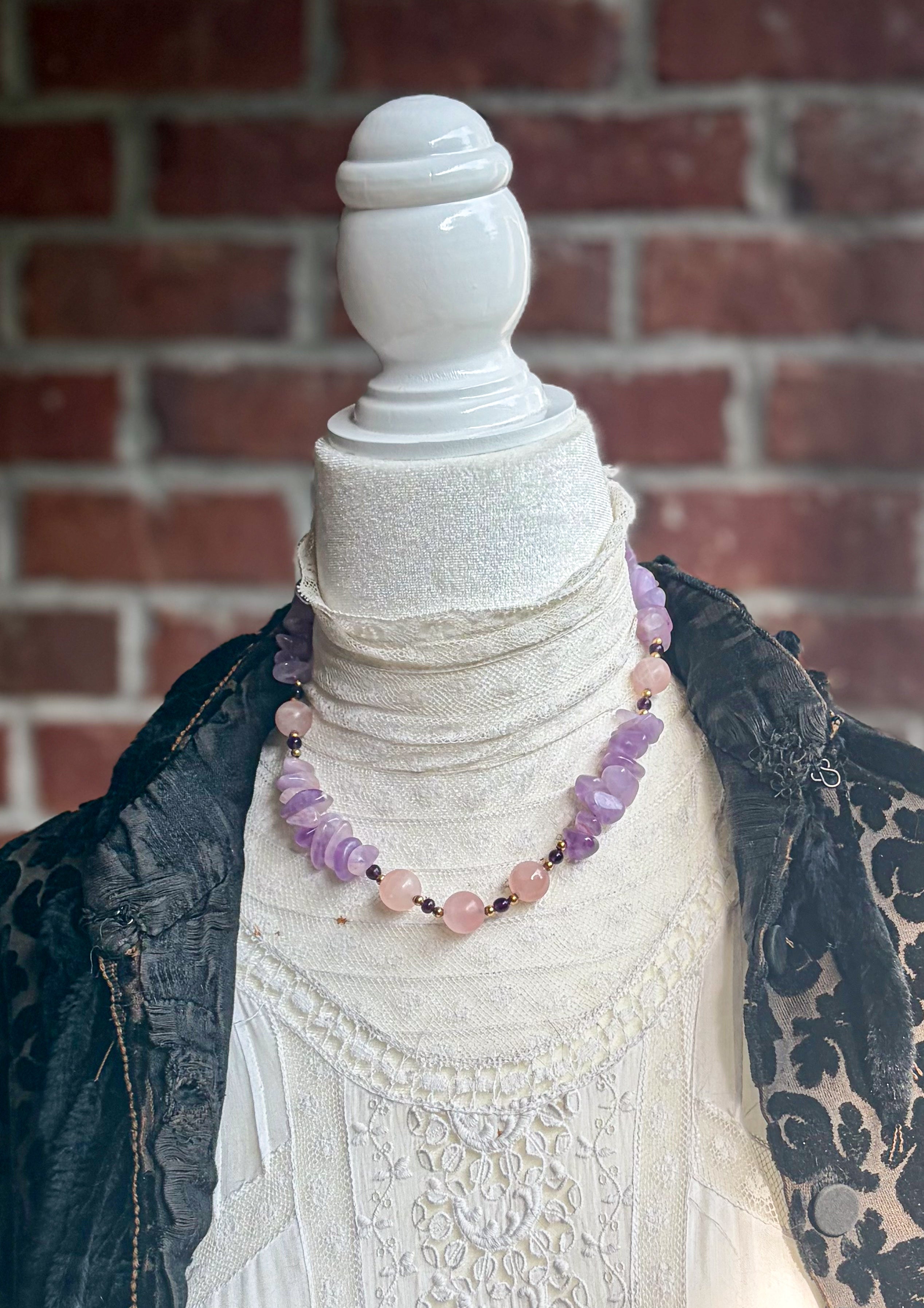 Vintage Carol DuPlaise Amethyst & Rose Quartz Necklace