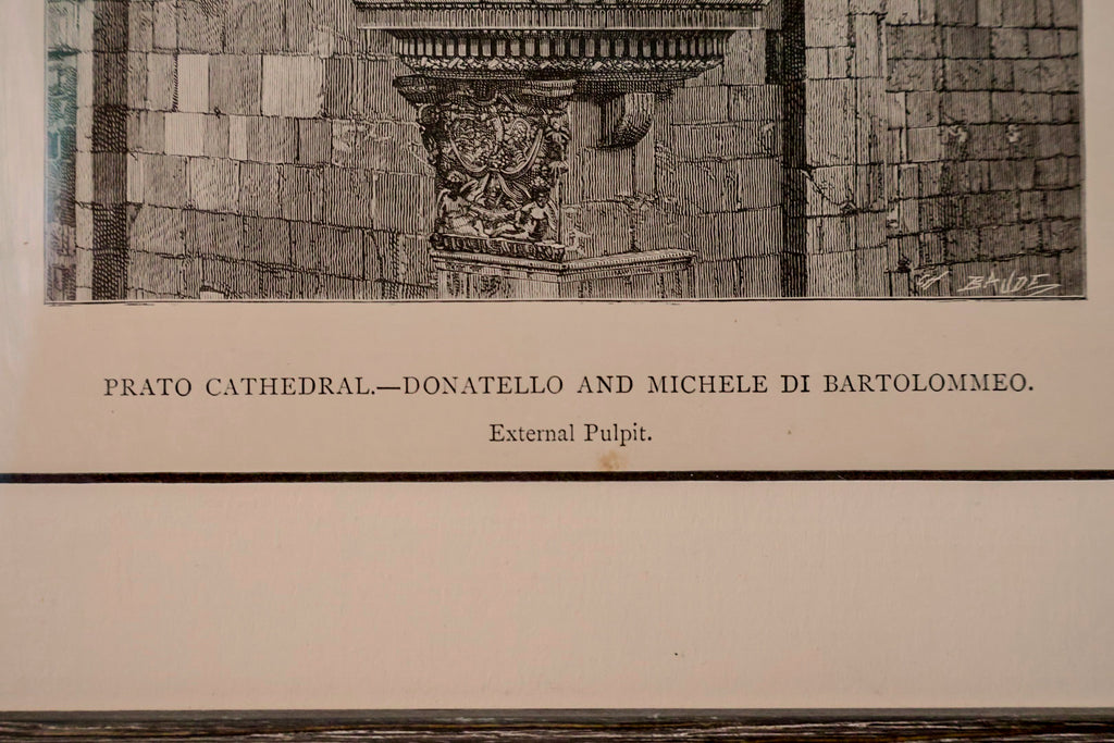 Antique 1881 Italian Architectural Engraving | Prato Cathedral