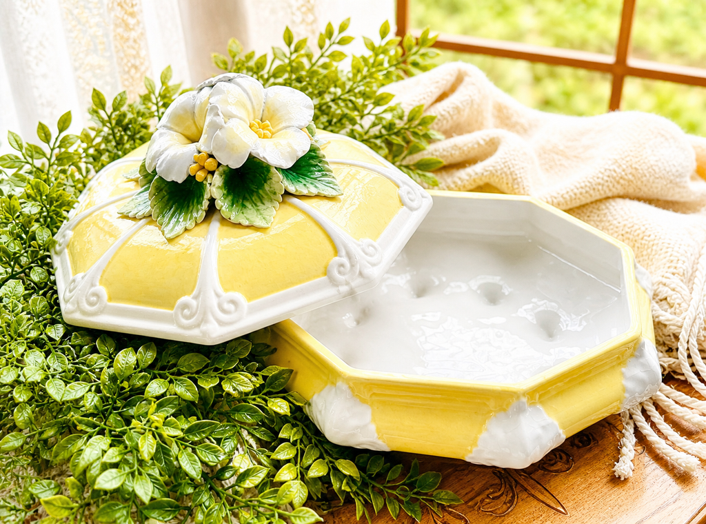 Vintage Italian Floral Ceramic Floral Covered Dish