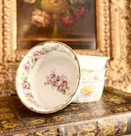 Antique French Limoges Elite Works Dessert Cups – Pink Rose Garland with Gilt Rim