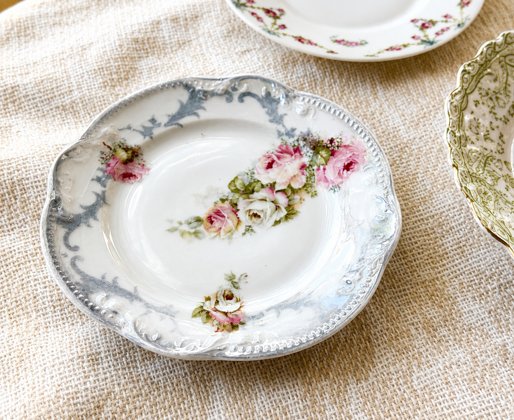 Set of 4 Vintage Mismatched Floral Dessert Plates