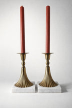 Pair of Vintage Brass Candlesticks with Marble Bases