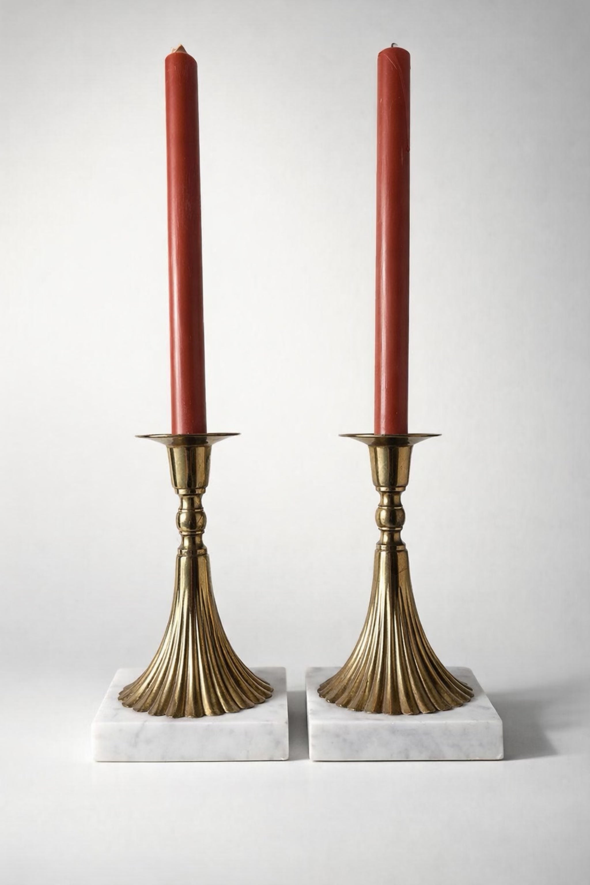 Pair of Vintage Brass Candlesticks with Marble Bases