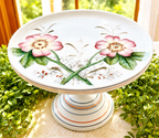 Antique Challinor, Taylor & Co. Hand-Painted Floral Pedestal Cake Stand