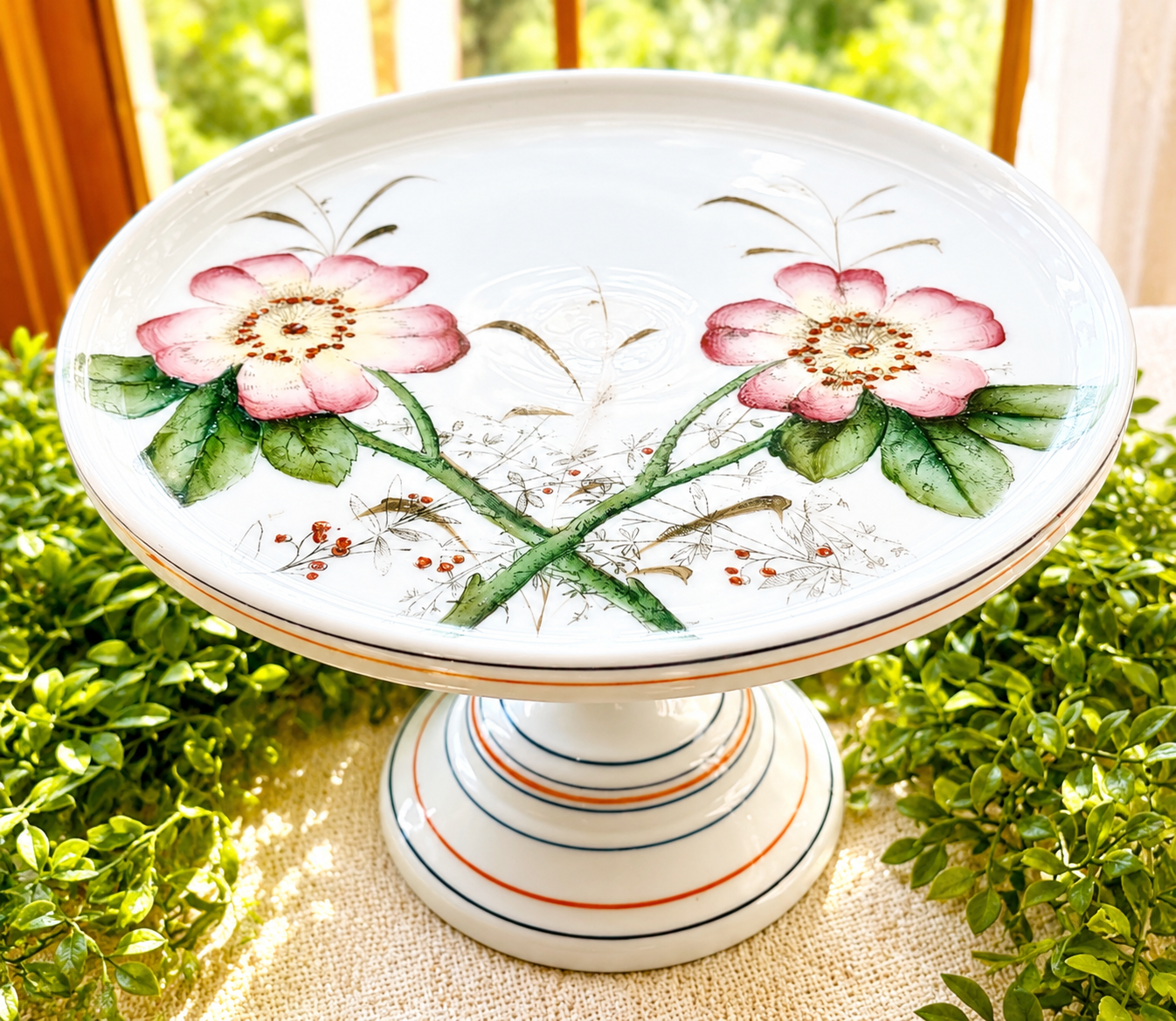 Antique Challinor, Taylor & Co. Hand-Painted Floral Pedestal Cake Stand