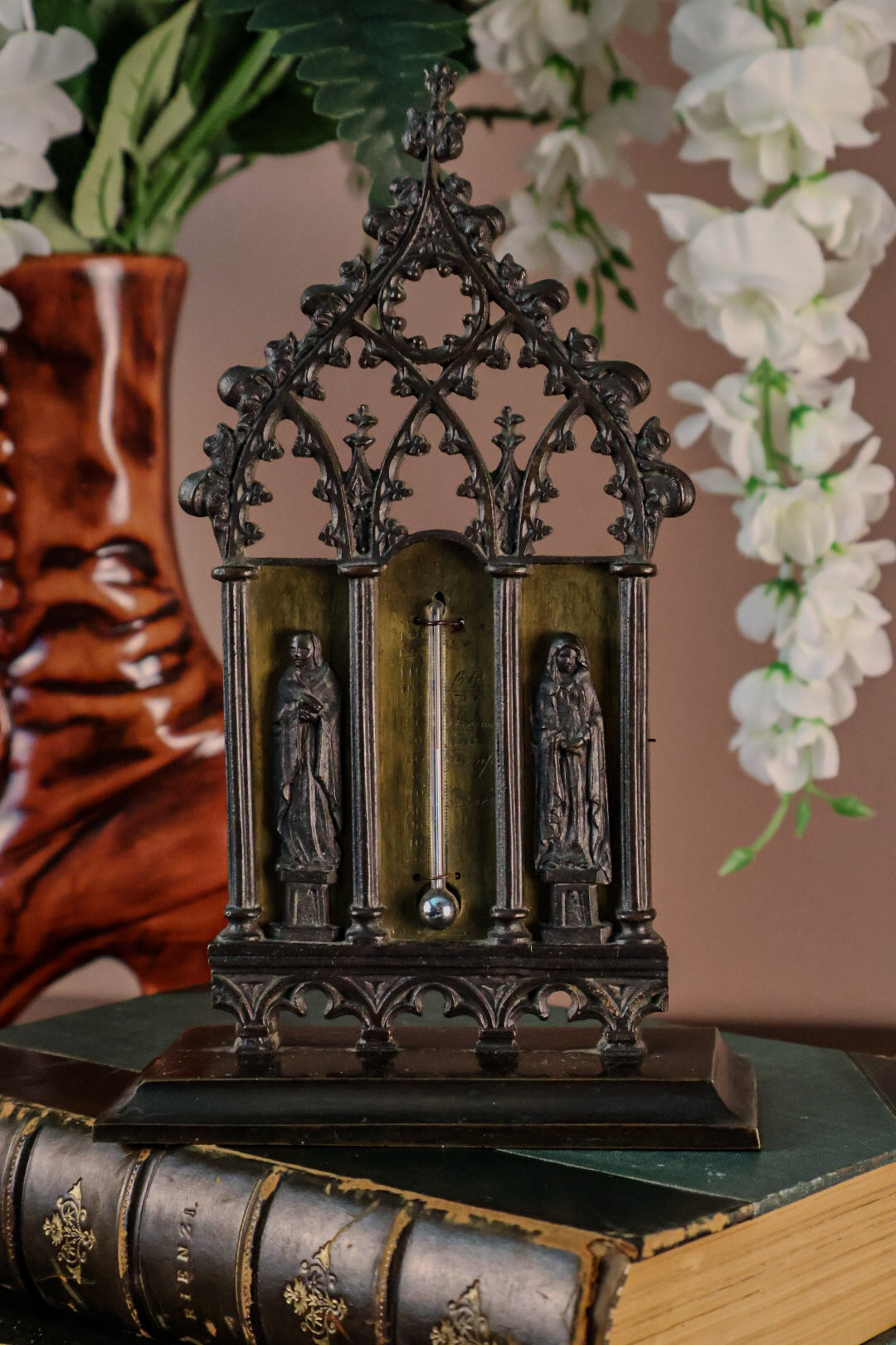 Antique Gothic Revival Cathedral Thermometer | Ecclesiastical Architectural Decor