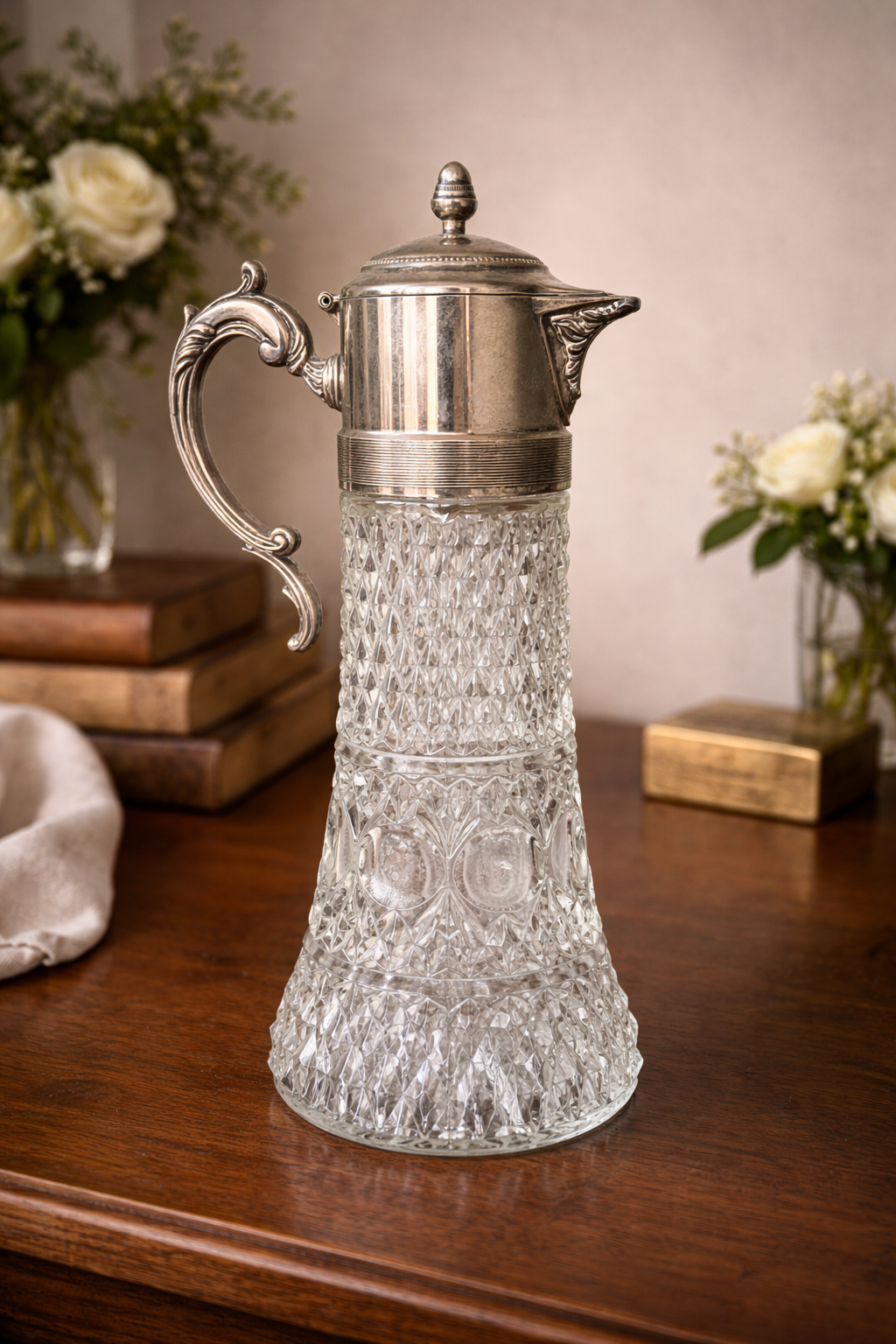 Antique EAPG Silver-Plated Glass Decanter