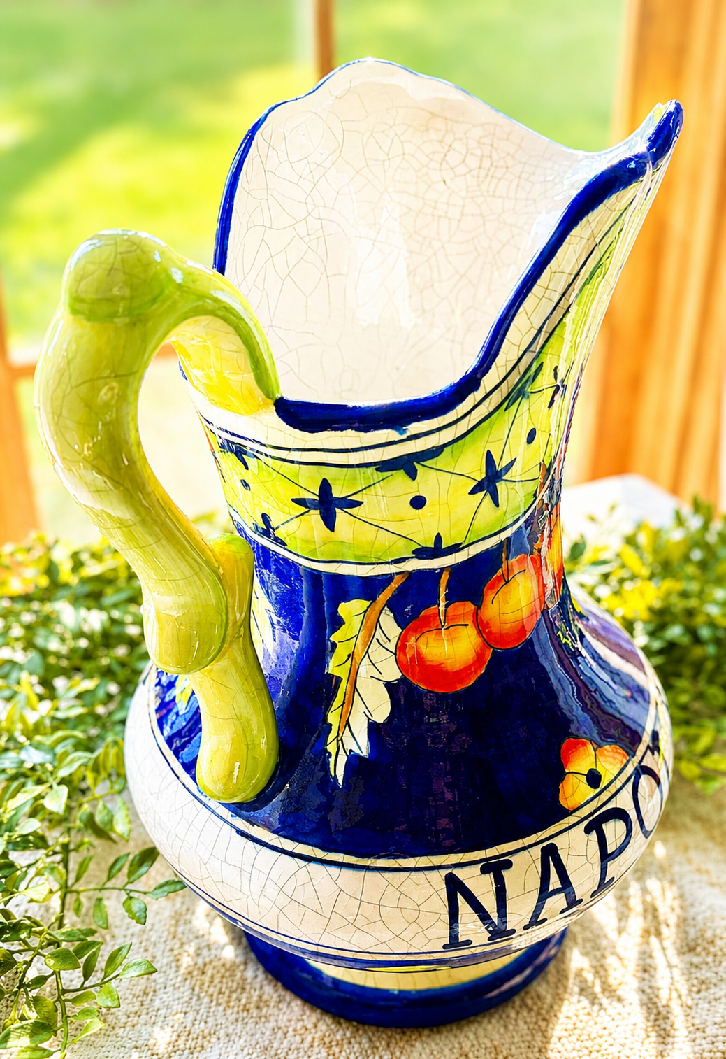 Vintage Fitz and Floyd “Napoli” Hand-Painted Ceramic Pitcher | Italian Fruit Motif