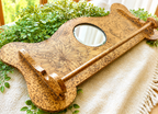 Antique Art Nouveau Style Wall Towel Rack with Mirror | Floral Pyrography Wood Wall Hanging