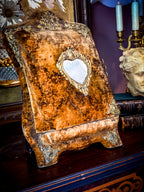 Antique Victorian Velvet Photo Album with Heart Mirror & Ornate Metalwork