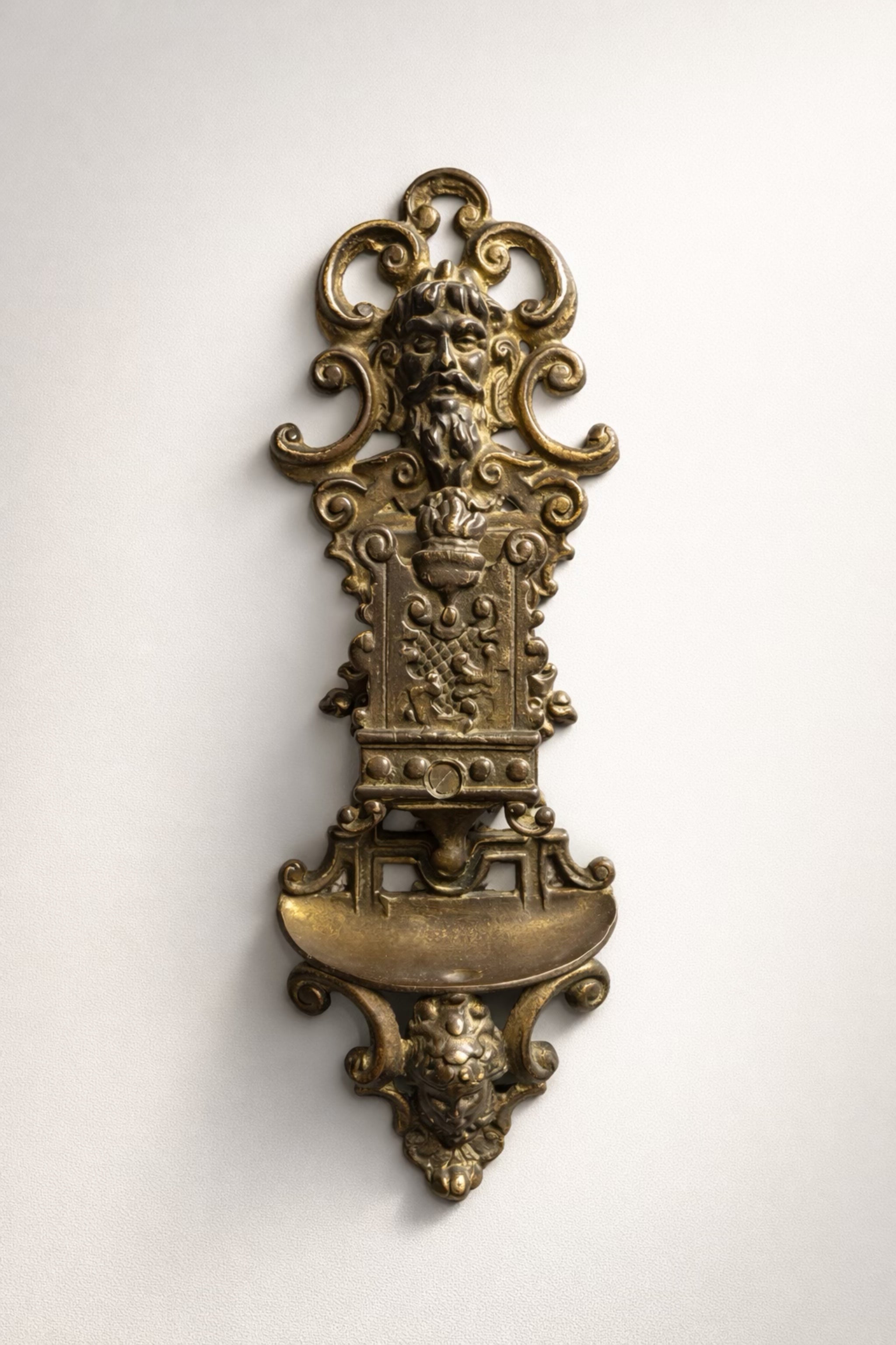 Antique Renaissance Revival Brass Match Holder