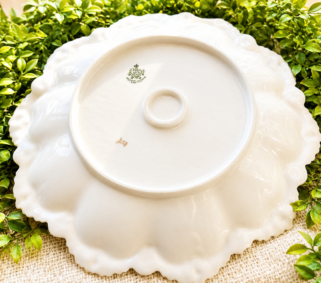 Antique Austrian Porcelain Rose Compote Bowl | Scalloped Gilt Floral Centerpiece | M.Z. Austria