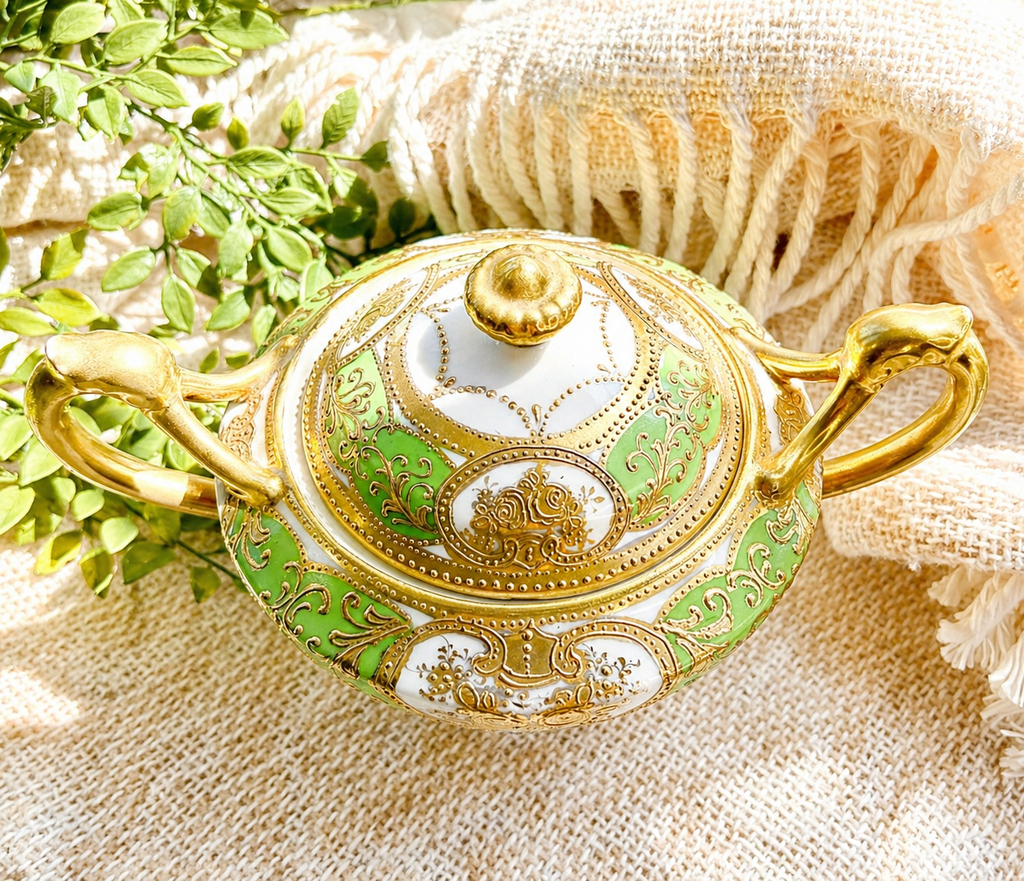 Antique Hand Painted Nippon Creamer & Covered Sugar Bowl Set