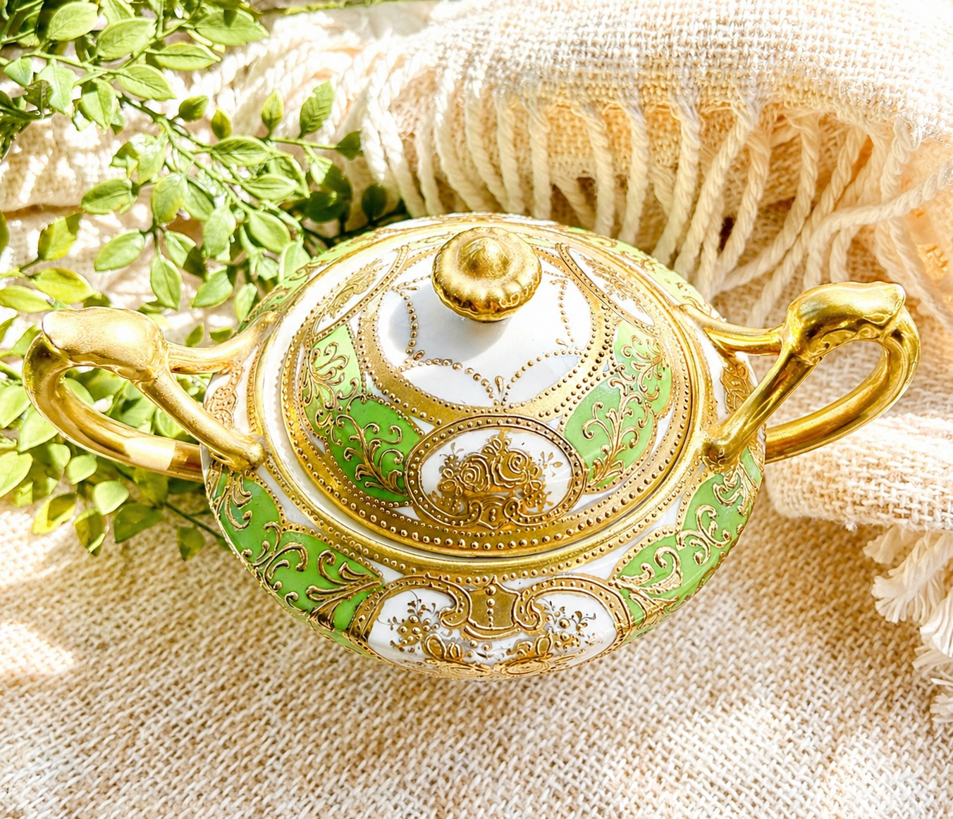 Antique Hand Painted Nippon Creamer & Covered Sugar Bowl Set