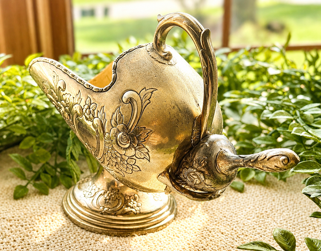 Antique Victorian Silverplate Sugar Scuttle with Scoop | Ornate Coal Hod Style