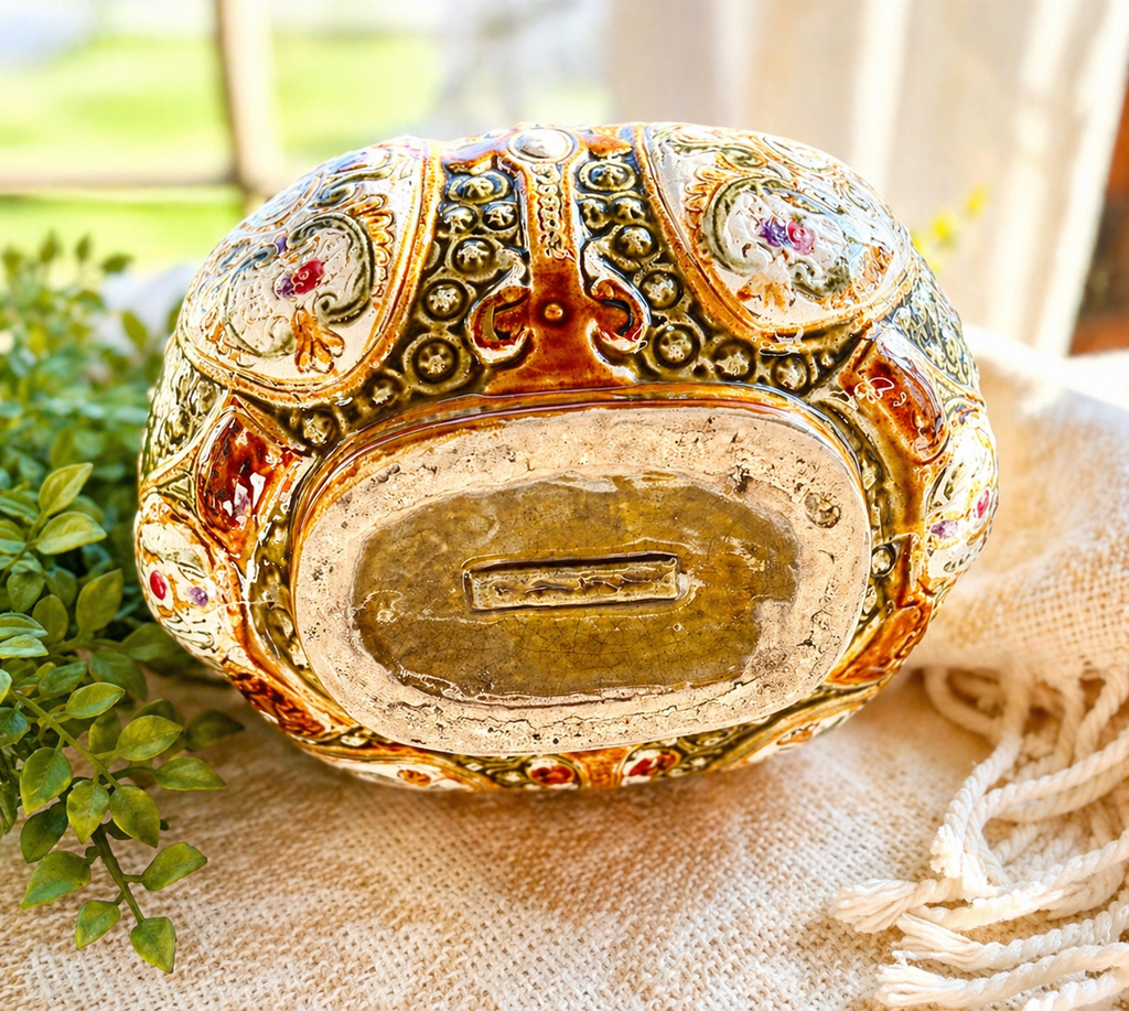 Antique English Alhambrian Majolica Reticulated Basket