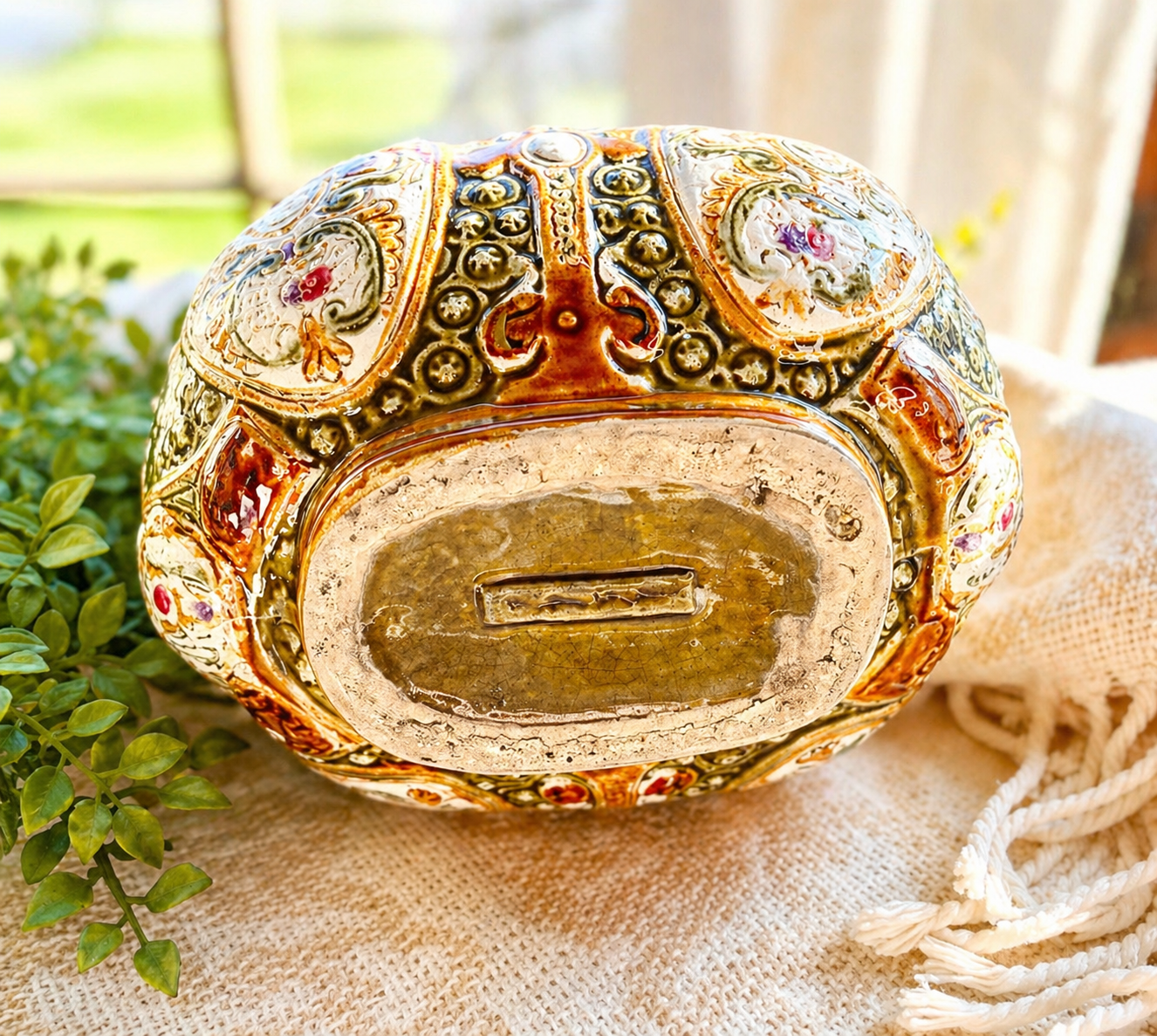 Antique English Alhambrian Majolica Reticulated Basket