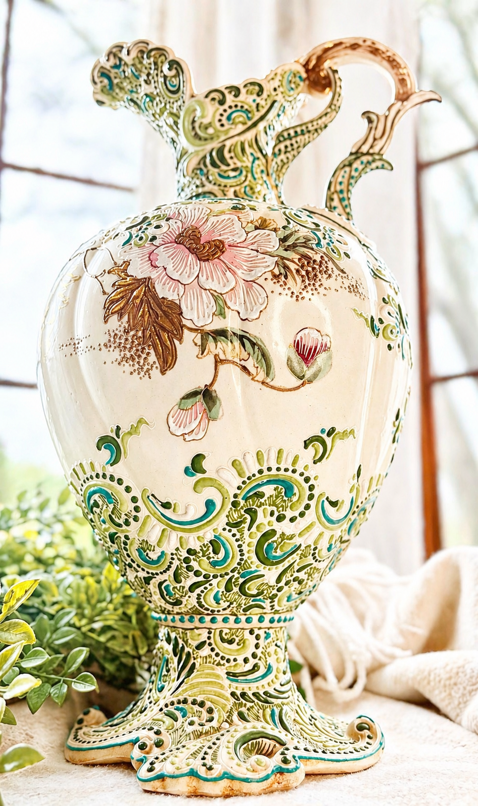 Vintage Italian Majolica Style Ewer Pitcher