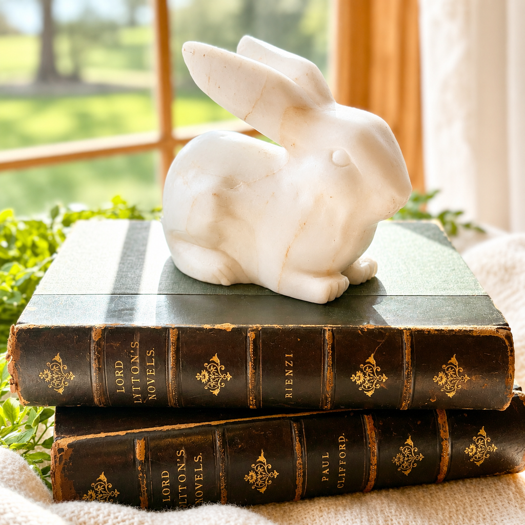 Vintage Carved White Marble Rabbit Figurine