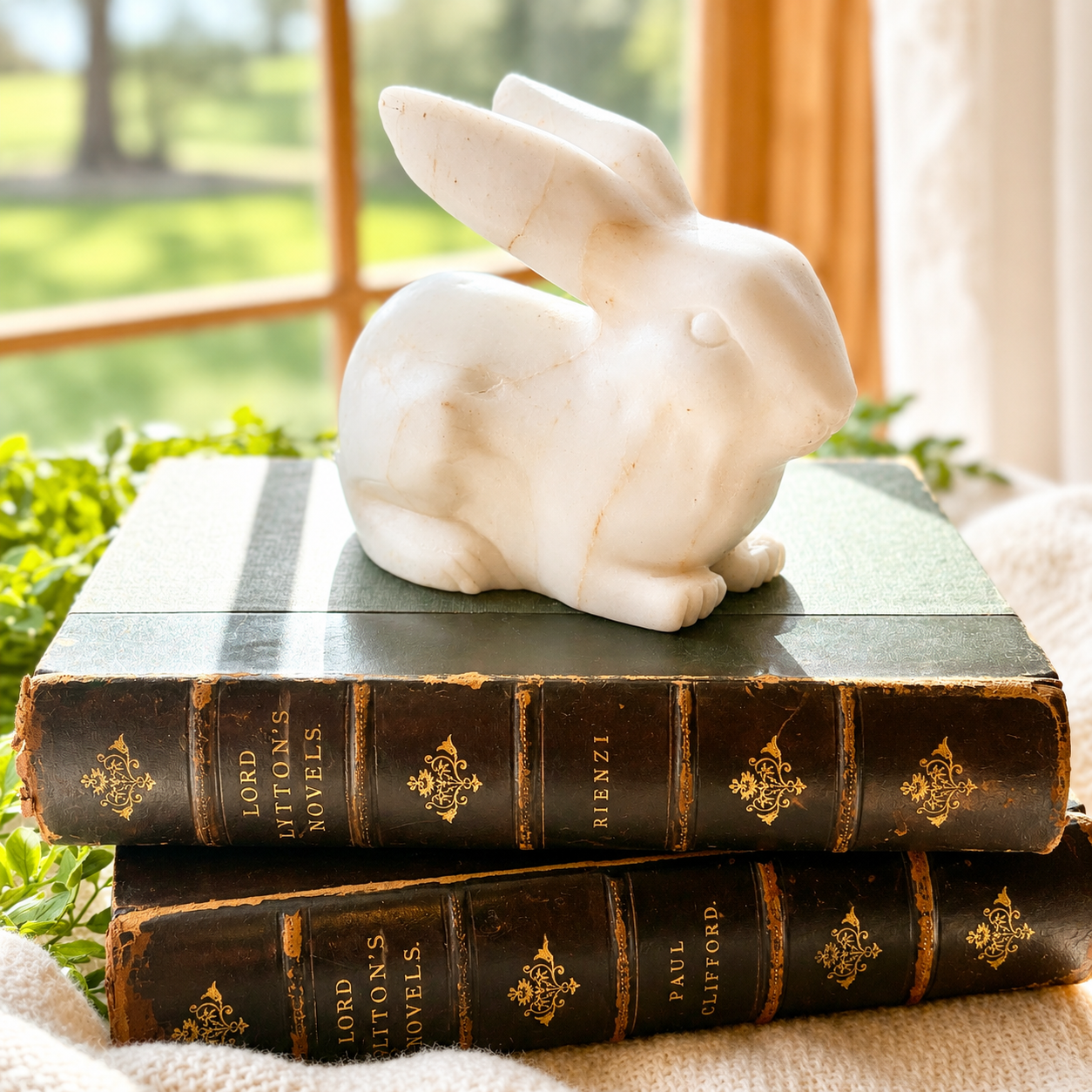 Vintage Carved White Marble Rabbit Figurine