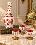 Antique-Style Bohemian White Overlay Glass Decanter & Cordial Set