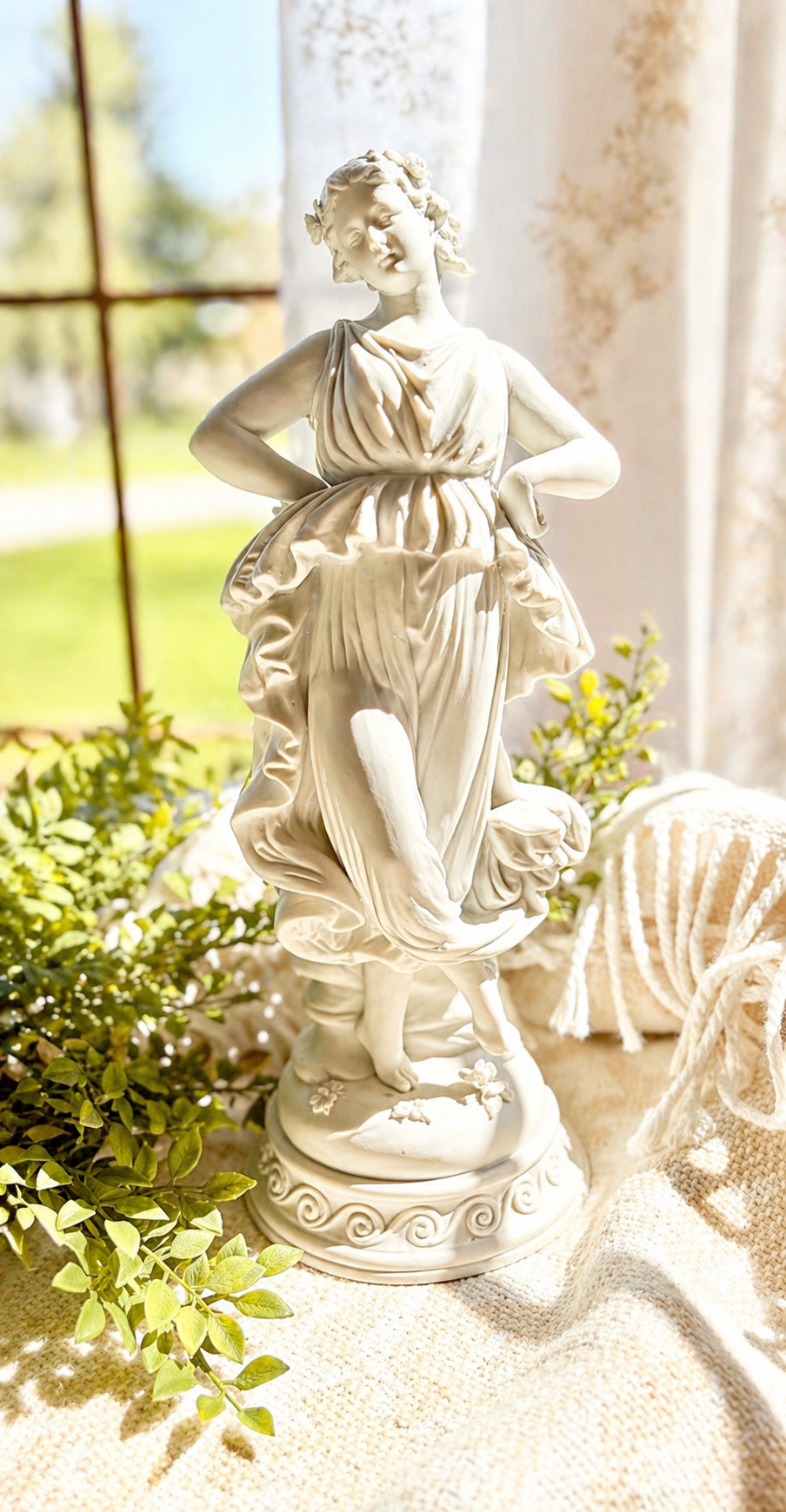 Vintage Neoclassical Lady Figurine – Parian Style Dancing Maiden Sculpture