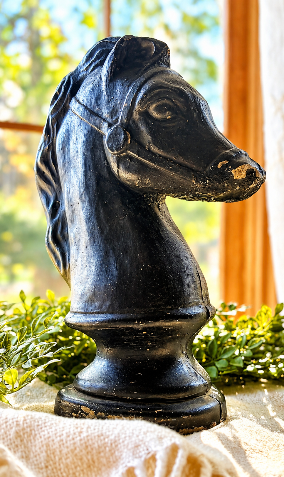 Vintage Black Cast Iron Horse Bust