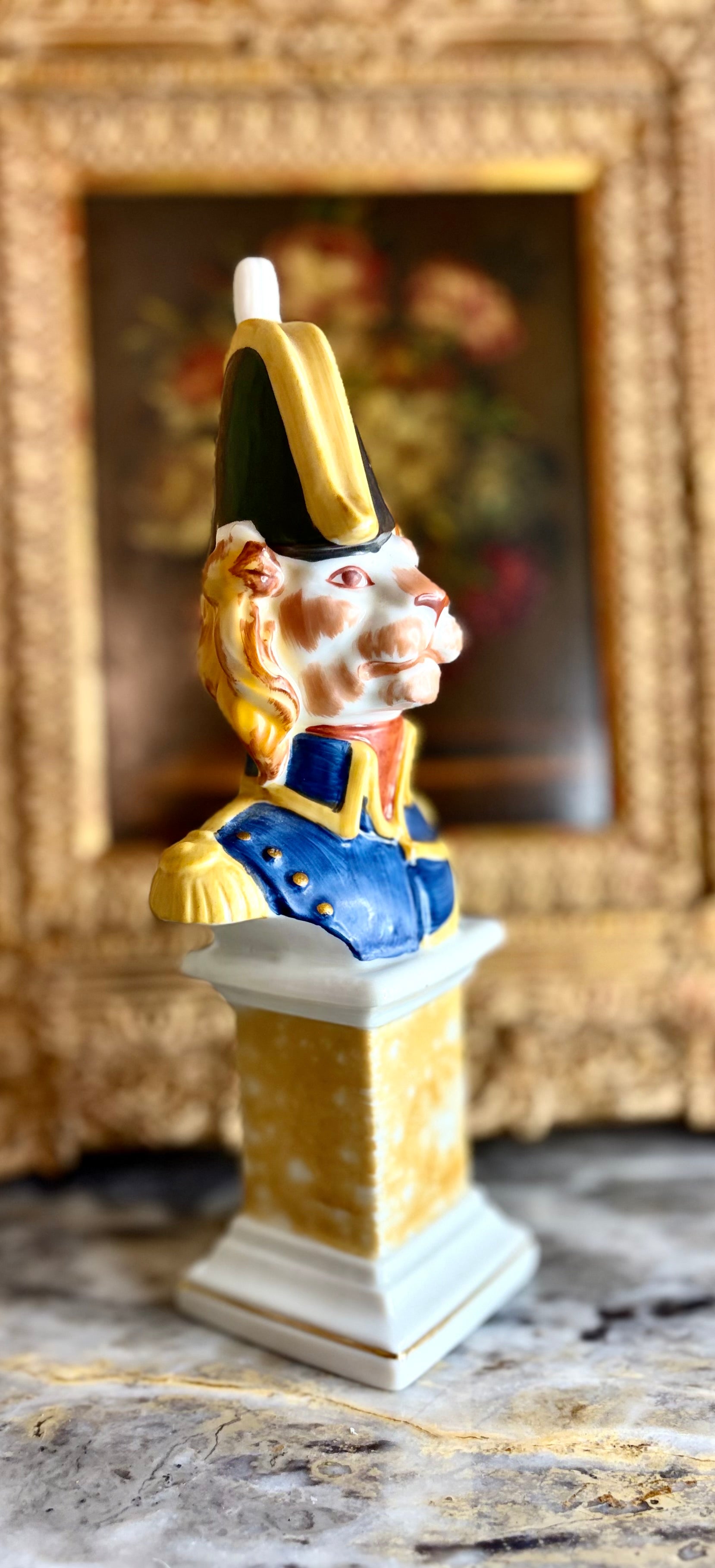 Vintage Napoleonic Lion Bust on Pedestal