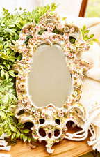 Antique Victorian Porcelain Floral Cherub Mirror