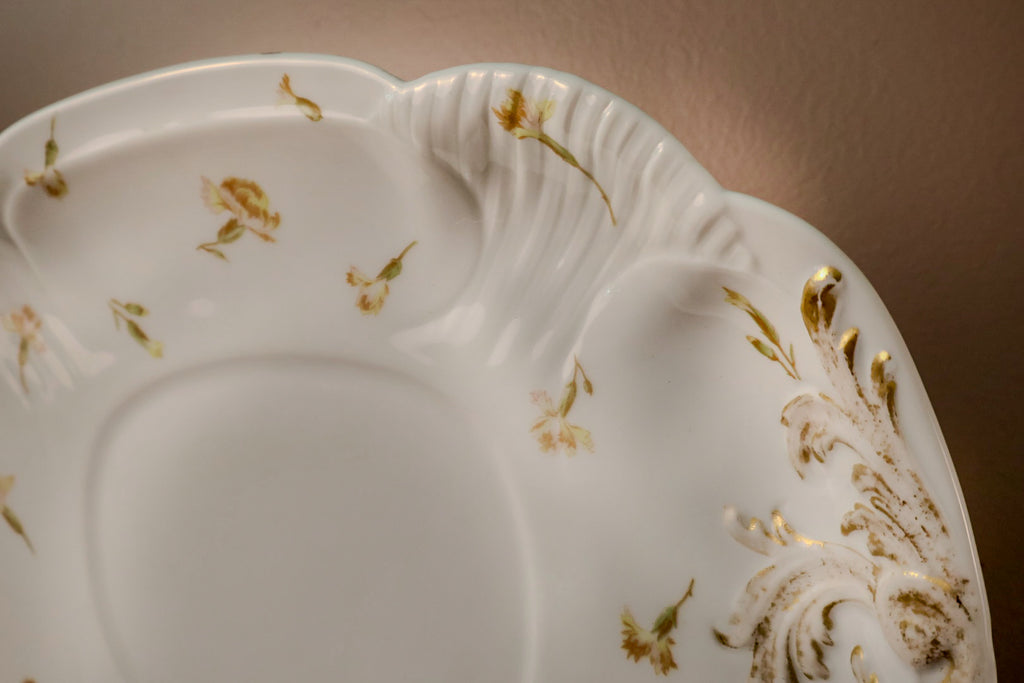 Antique G.D. & Cie Limoges France Porcelain Serving Platter with Gilt Rococo Scrollwork