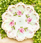 Antique Austrian Porcelain Rose Compote Bowl | Scalloped Gilt Floral Centerpiece | M.Z. Austria