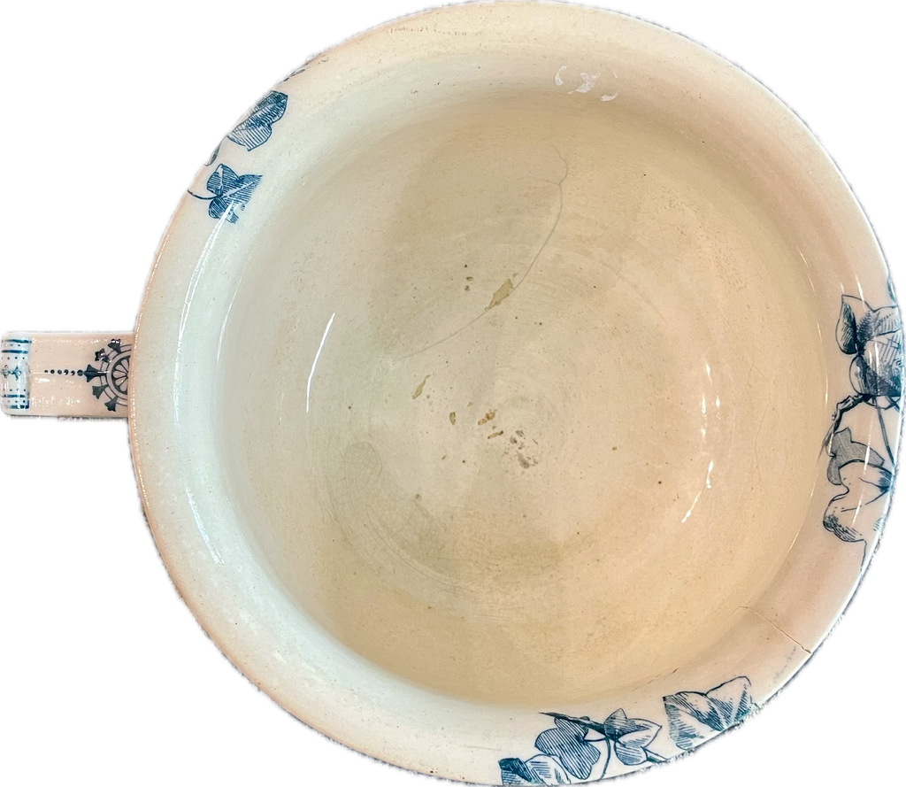 Antique Transferware Chamber Pot — Pastoral Scene in Blue and White