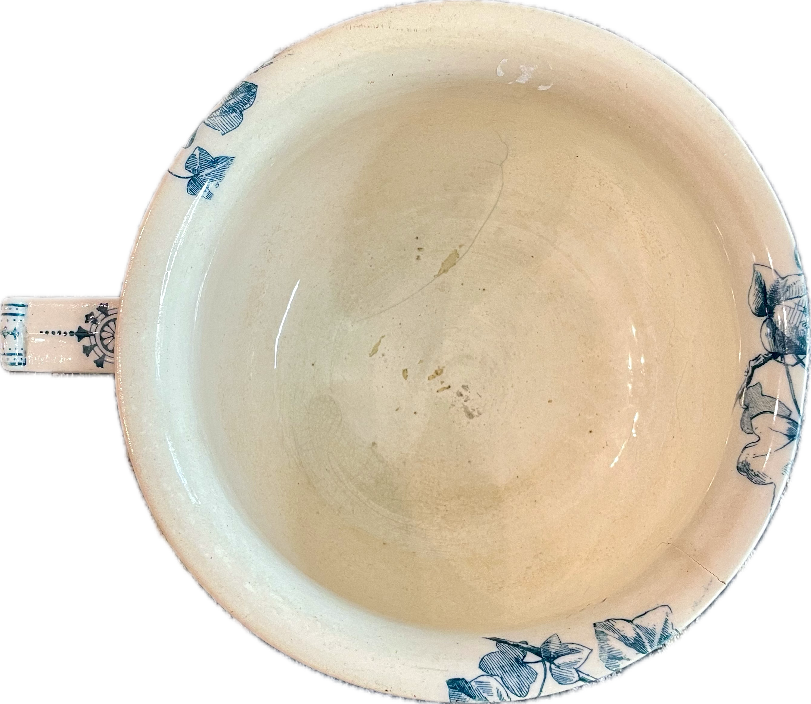 Antique Transferware Chamber Pot — Pastoral Scene in Blue and White