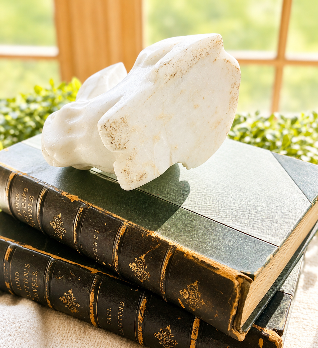 Vintage Carved White Marble Rabbit Figurine