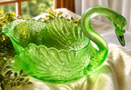Vintage Uranium Glass Swan Bowl / Centerpiece